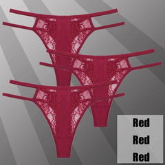 3Pcs/Set Sexy Lace Hollow Out Thongs Women Panties Low Waist-4