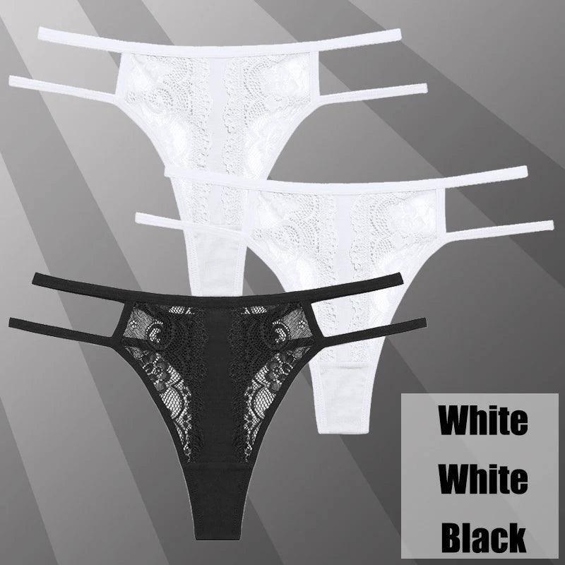 3Pcs/Set Sexy Lace Hollow Out Thongs Women Panties Low Waist-5