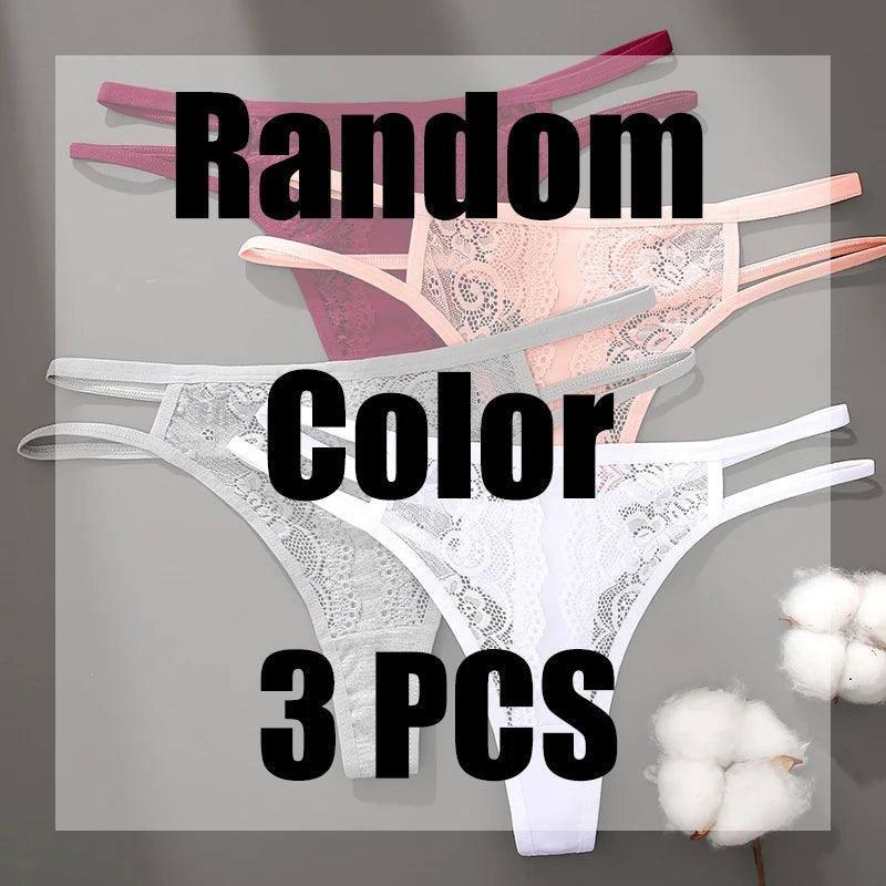3Pcs/Set Sexy Lace Hollow Out Thongs Women Panties Low Waist-9