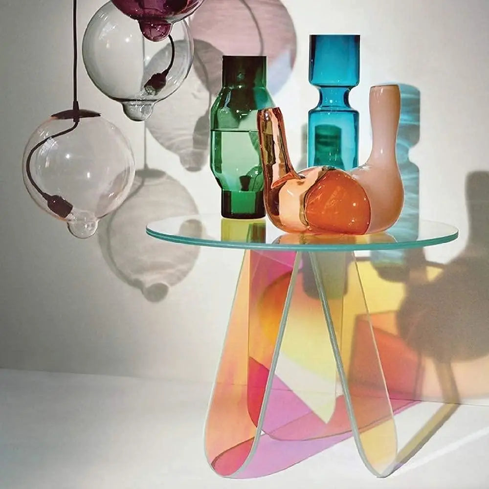 LOVEMI - Acrylic Rainbow Color Coffee Table, Iridescent Glass End