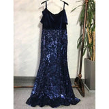 African Fashion Party Dress Sequined Sexy Evening Dresses-Navy Blue-2