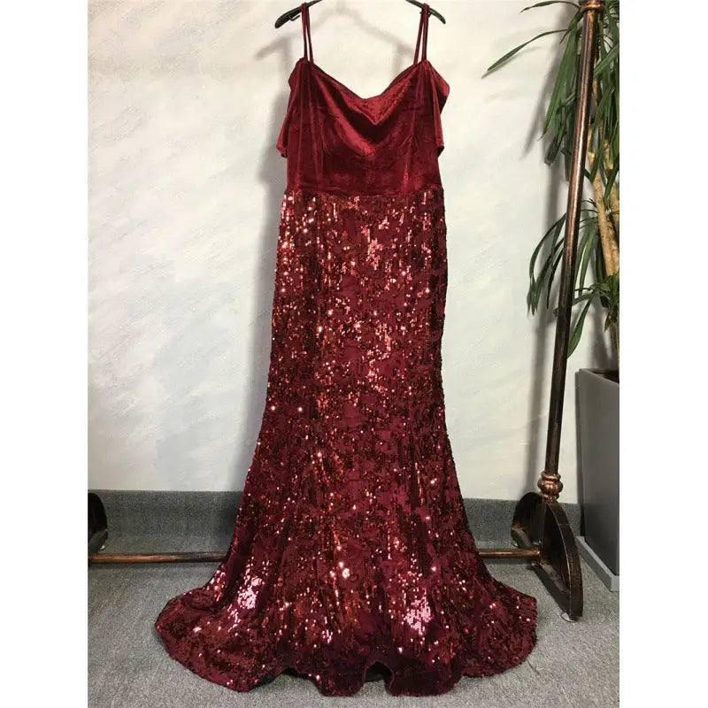 African Fashion Party Dress Sequined Sexy Evening Dresses-Red-6