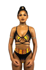 African Print Two-Pieces Bath Suits Bikini Set-Black-3