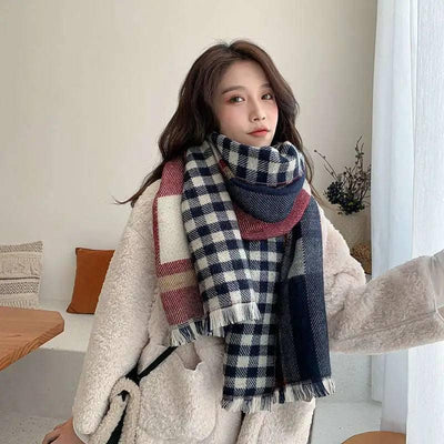 Cozy Plaid Scarf | Winter Chic Accessory-Wine Red-2