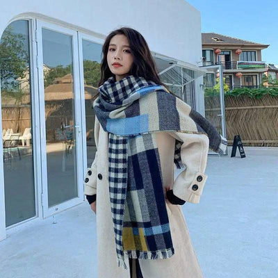 Cozy Plaid Scarf | Winter Chic Accessory-Blue-5