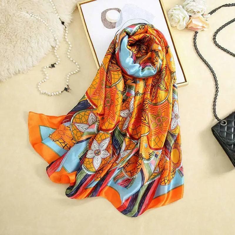 All-in-one Sunscreen Shawl Travel Silk Scarf Women's Beach-Color3-2