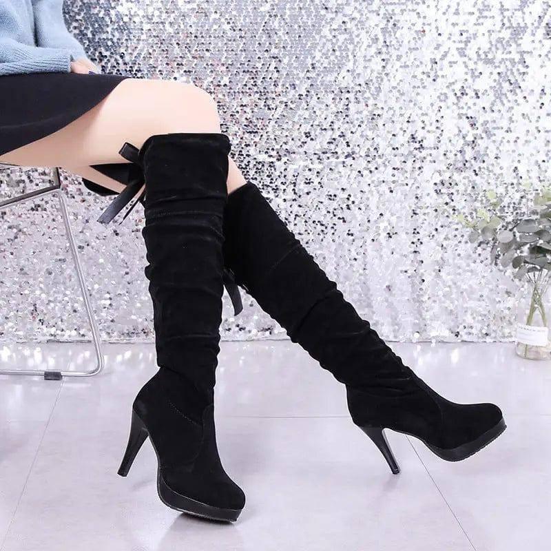 all-match high heel women over the knee boots-Black matte-6