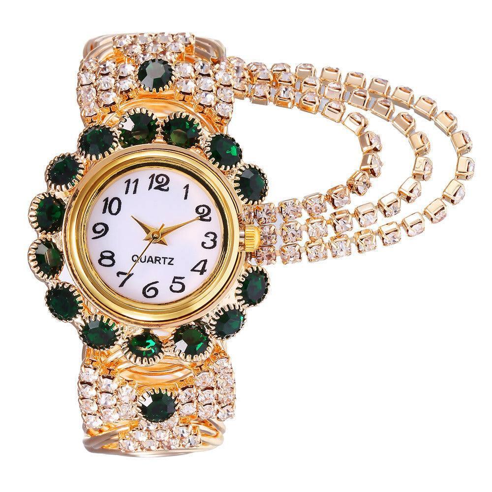 All-match Ladies Diamond Claw Chain Quartz Watch-Green-6