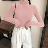 All-matching Solid Color Turtleneck Bottoming Shirt Women's-Pink-4