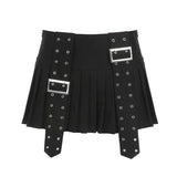 American Heavy Industry Design Pleated Skirt Japanese Buckle-Black-6