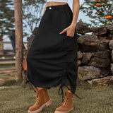 American-style Denim Casual Midi Skirt-Black-4