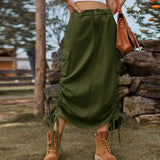 American-style Denim Casual Midi Skirt-Army Green-5