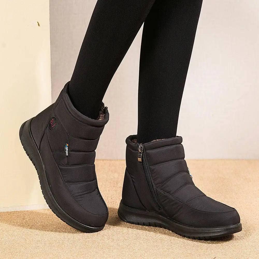 Ankle Boots For Women Non-slip Waterproof Snow Boots Flat-Black-2