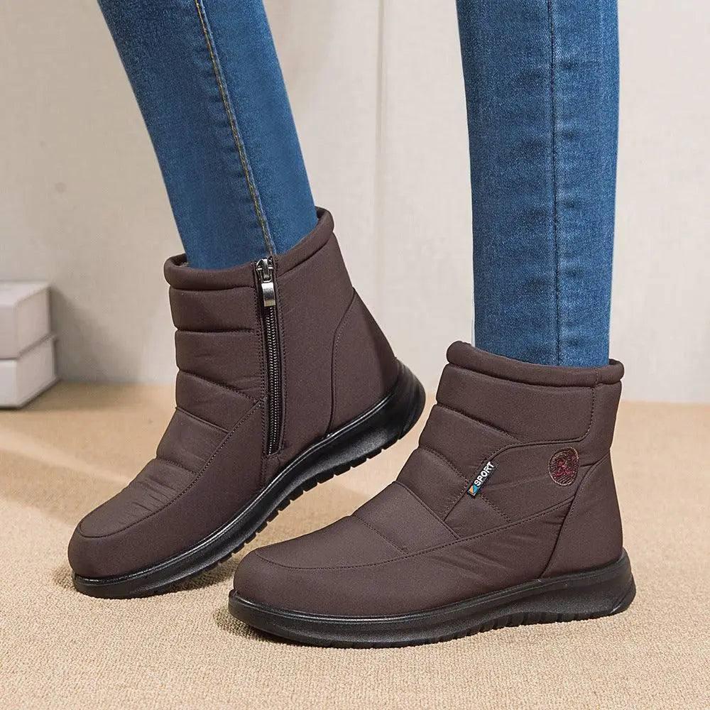 Ankle Boots For Women Non-slip Waterproof Snow Boots Flat-Brown-3