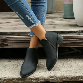 Ankle Boots Women Chunky Mid Heel Shoes Waterproof Side