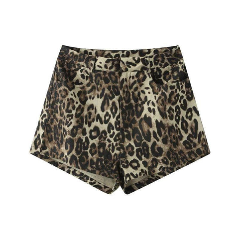 Aoaiiys Leopard Print Shorts Women Denim Short Pants Casual-4