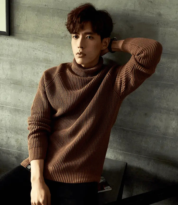 LOVEMI - Autumn and winter black turtleneck sweater men's Korean