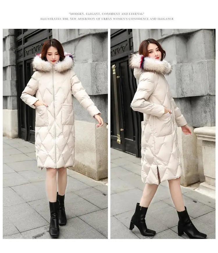 LOVEMI - Autumn and winter hooded fur collar long coat