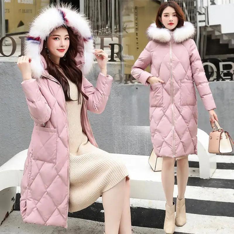 LOVEMI - Autumn and winter hooded fur collar long coat