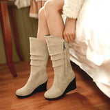 Autumn And Winter Mid-tube Boots Women-Beige-3