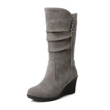 Autumn And Winter Mid-tube Boots Women-Grey-4