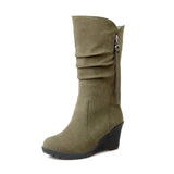 Autumn And Winter Mid-tube Boots Women-Army Green-5
