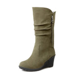 Autumn And Winter Mid-tube Boots Women - Army Green / 33 -
