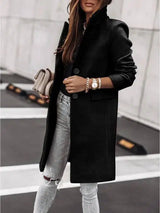 Autumn and winter simple long-sleeved button Nizi coat coat-Black-1