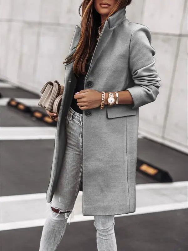 LOVEMI - Autumn and winter simple long-sleeved button Nizi coat coat