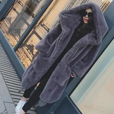 LOVEMI - Autumn And Winter Thick Long Hooded Fur Coat