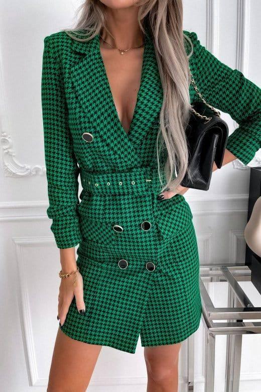 Autumn And Winter Women's Fashion Long Sleeve Belt Double-Green-9