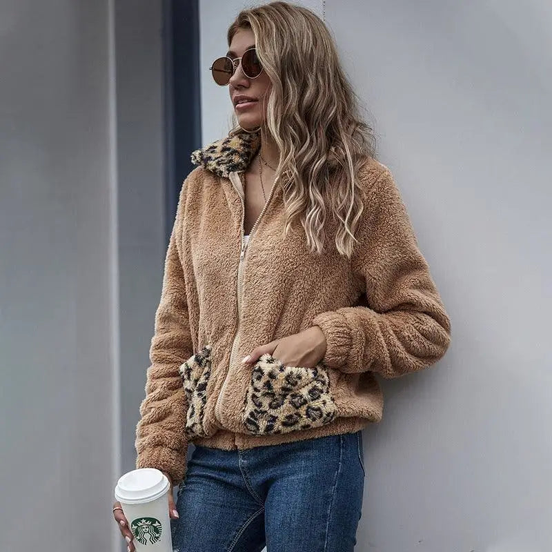 LOVEMI - Autumn leopard patched cashmere coat