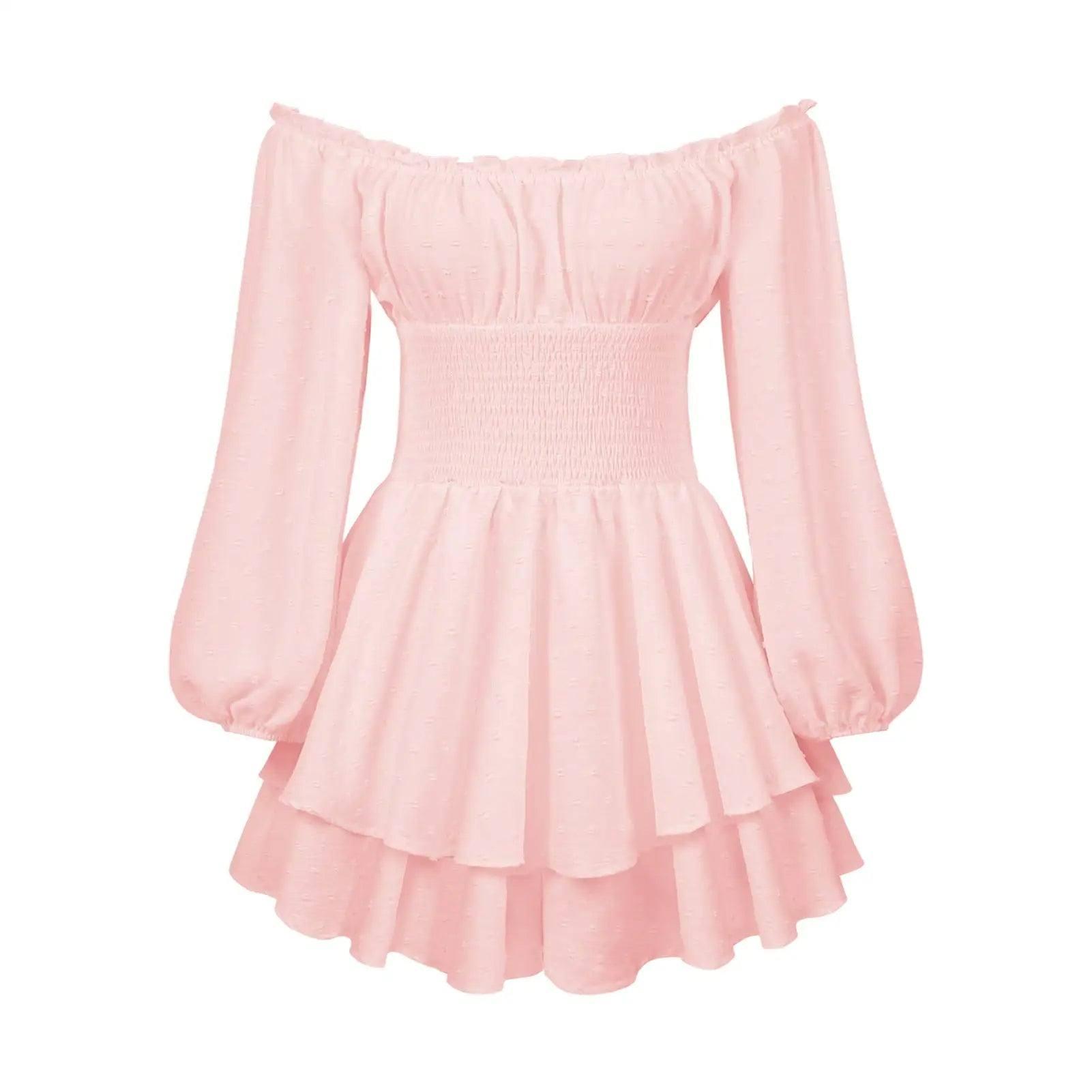 Autumn Long Sleeve Jumpsuit Elastic One Shoulder Two Wear-Pink-4
