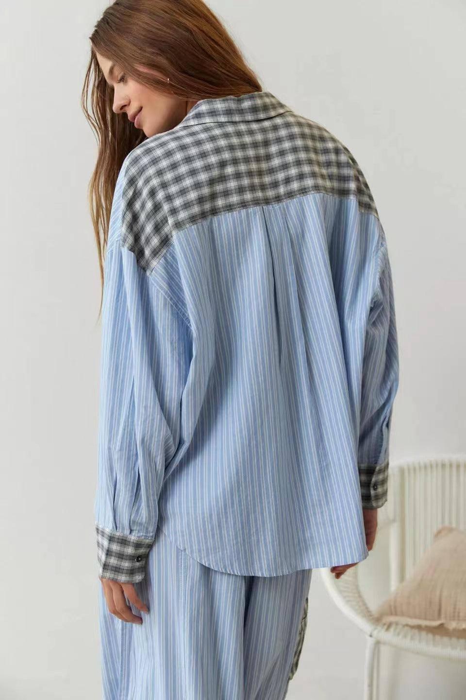 Autumn Women's Clothing Casual Homewear Plaid Shirt Outfit-6