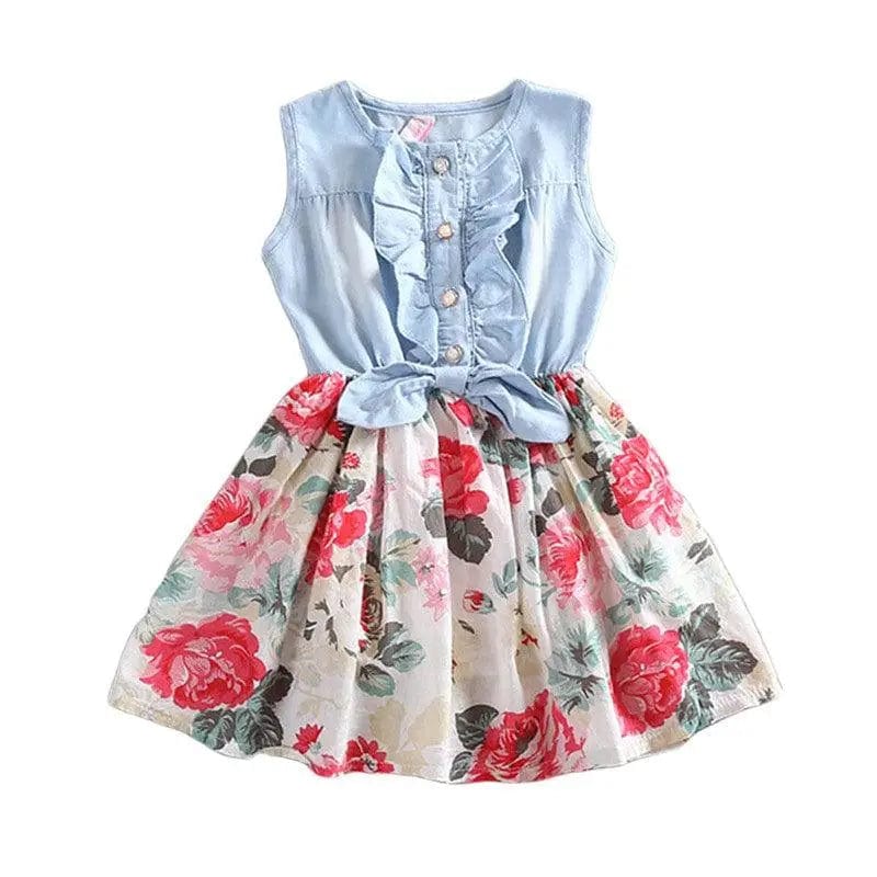 LOVEMI  Baby clothing Lovemi -  Summer Children Sleeveless Girl Denim Floral Dresses