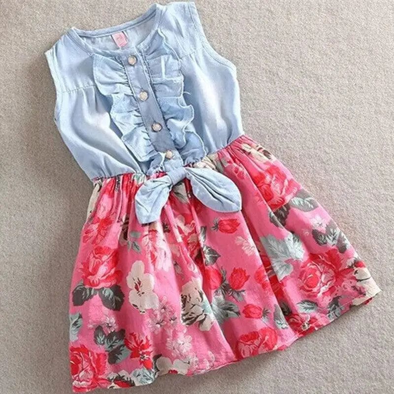 LOVEMI  Baby clothing M / Rad Lovemi -  Summer Children Sleeveless Girl Denim Floral Dresses