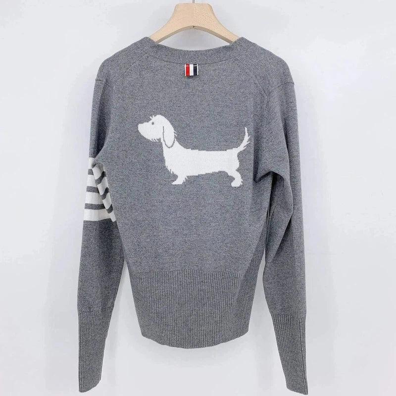 LOVEMI - Lovemi - Back puppy jacquard wool knit coat