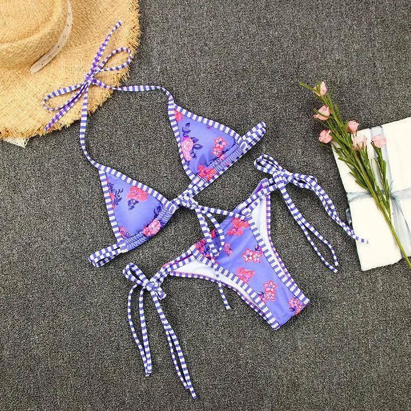 Bandage print bikini-Purple-3