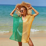 Beach Hollow Out Tops Cover-Up Knit Bikini Over-Blouse-Green-1