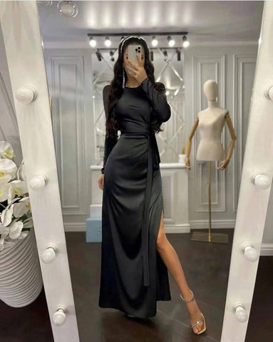 Beautiful Waist Fitting Irregular Dress-Black-8