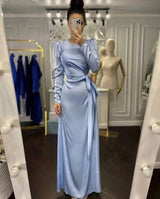 Beautiful Waist Fitting Irregular Dress-Sky Blue-9