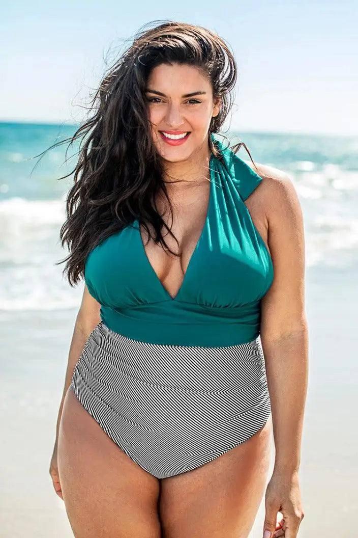 Bikini Deep V Cover Belly Swimsuit-Emeraldgreen-6