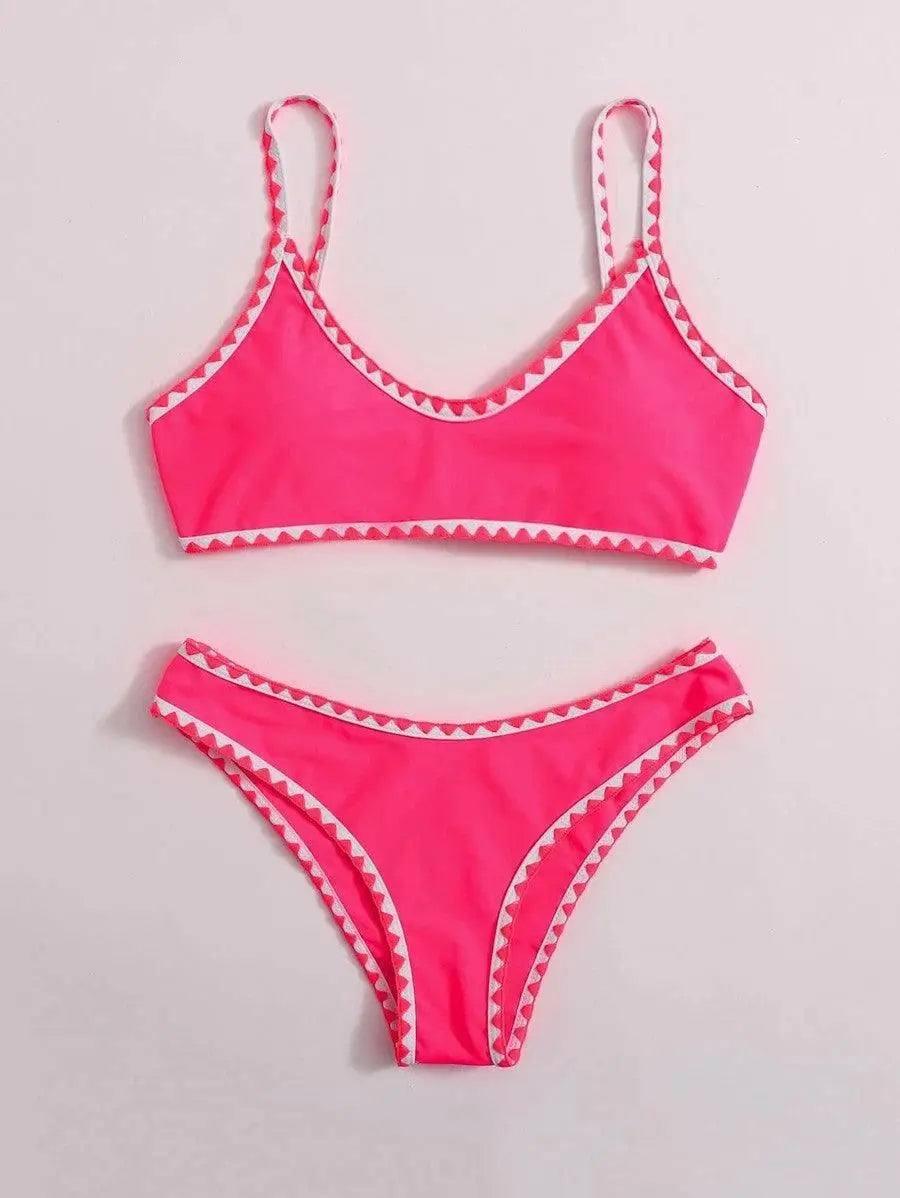 Bikini European And American Sexy Swimsuit Women's Solid-Pink-1