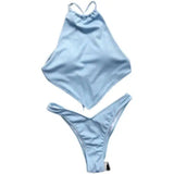 Bikini Pit Stripe Split Swimsuit Beach With Breast Pad-1