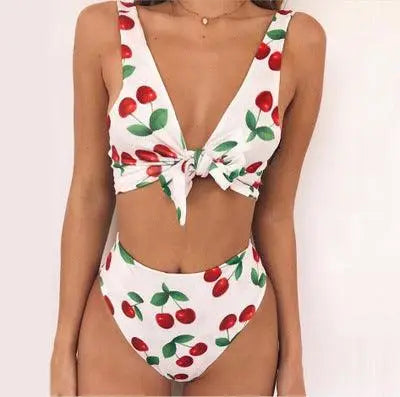 LOVEMI - Bikini Split Swimsuit Cherry Print Swimsuit Lace