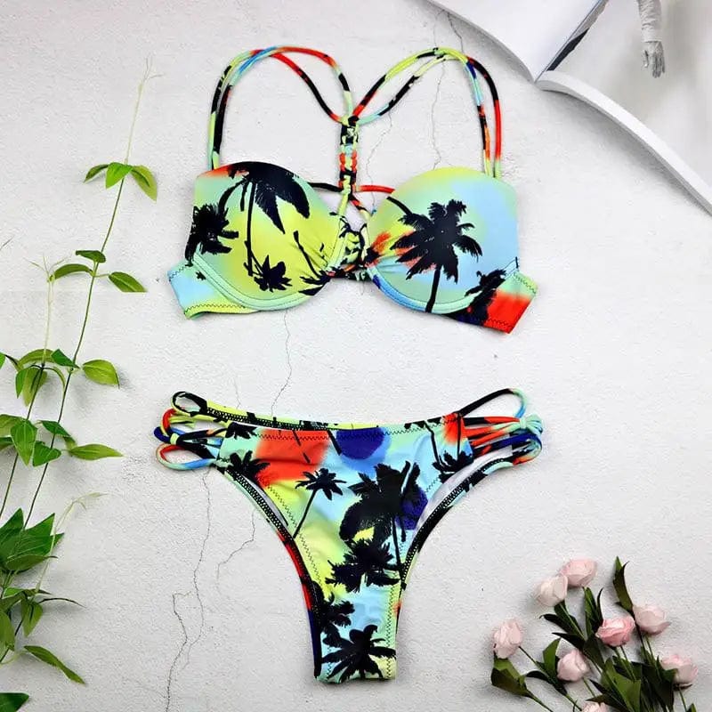 LOVEMI  Bikinis 2XL / 3 Lovemi -  Women Sexy Swimwear Leaf Print Bikini Halter Swimsuit
