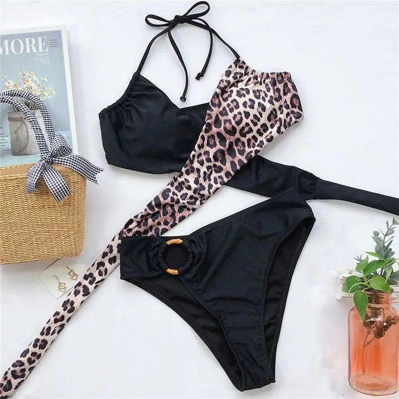 LOVEMI  Bikinis Black / M Lovemi -  Lace-up split leopard bikini