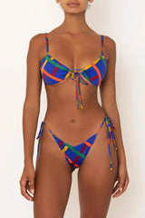 LOVEMI  Bikinis Blue and yellow strips / S Lovemi -  Multicolor nylon strap bikini split swimsuit