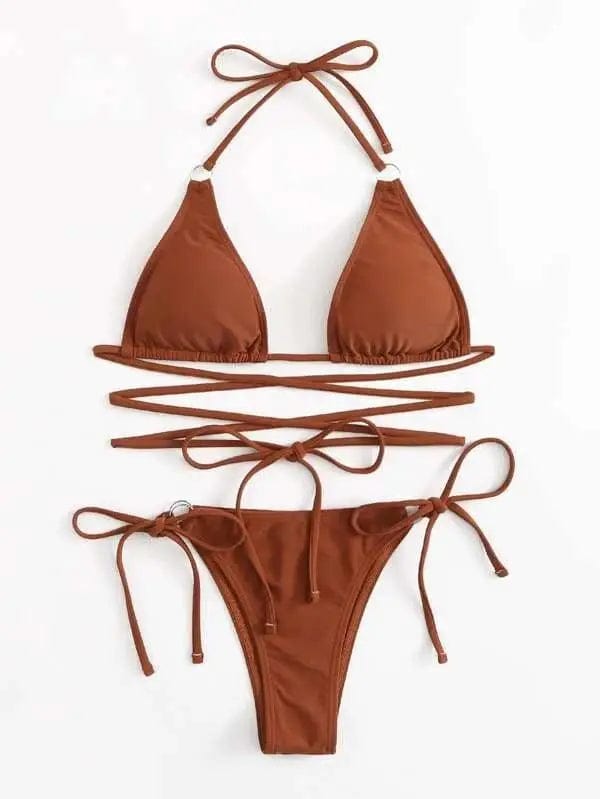 LOVEMI  Bikinis Brown / S Lovemi -  Women's Solid Color Bandage Split Swimsuit Bikini