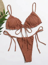 LOVEMI  Bikinis Coffee / L Lovemi -  Pure Color Split Body Slim Sexy Hot Spring Swimsuit Bikini